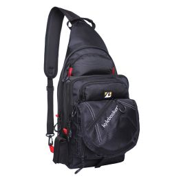 Fishing Sling Pack Fishing Crossbody Gear Storage Shoulder Bag (Color: Black with Red)